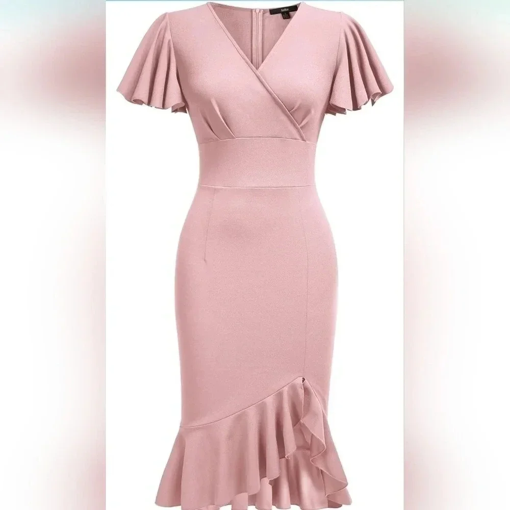 NWT Knitee pink deep V neck size large women's dress - Picture 5 of 6